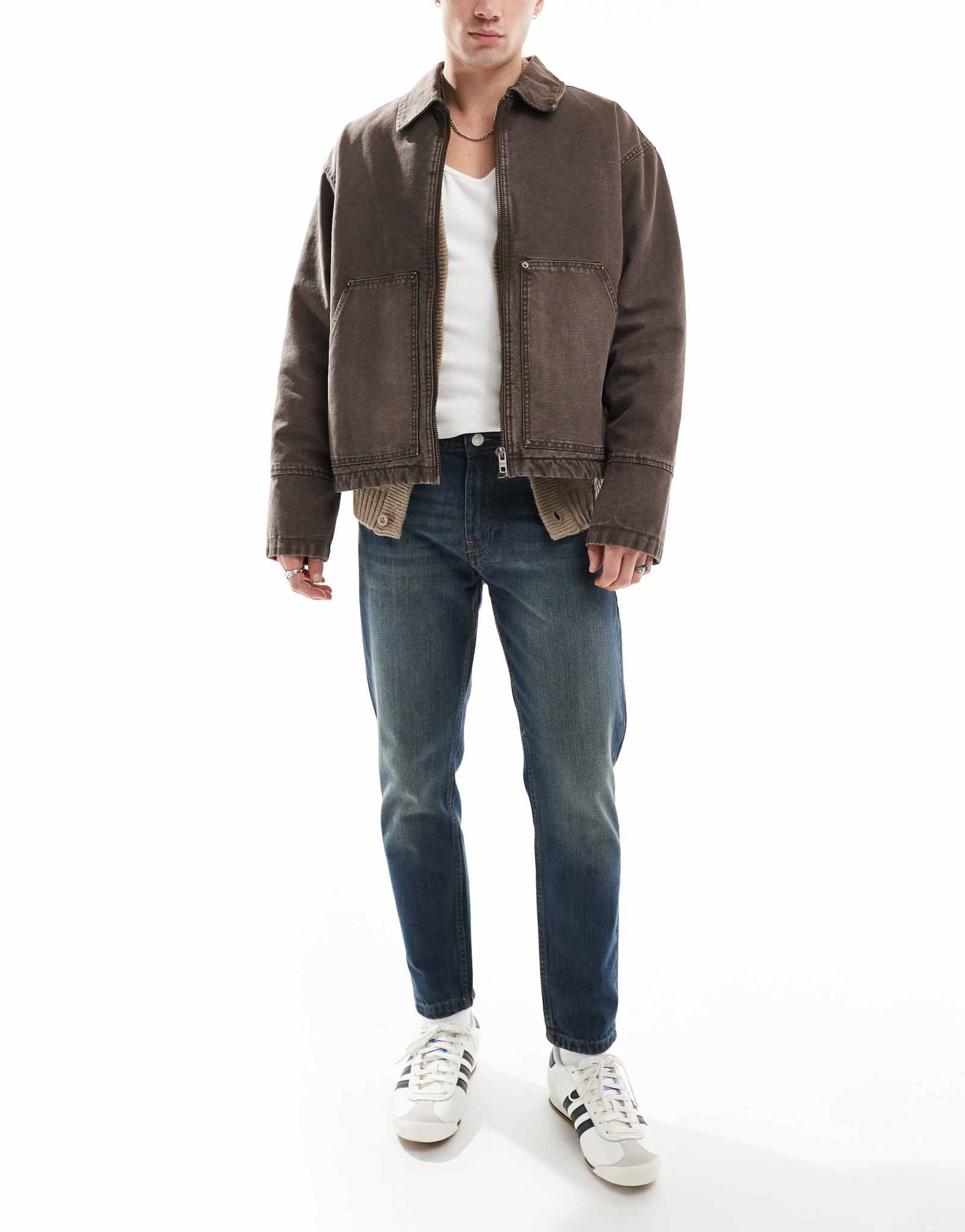 Жесткие укороченные джинсы зауженного кроя DTT темно-синего винтажного оттенка