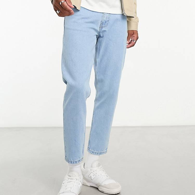 DTT rigid cropped tapered fit jeans in light blue stone wash | ASOS