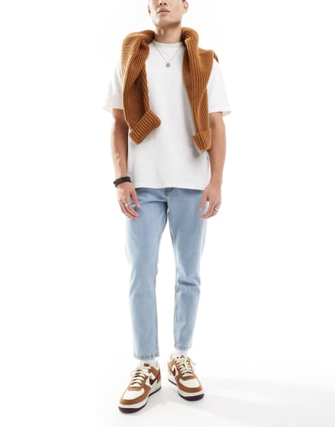 DTT rigid cropped tapered fit jeans in light blue - view 1