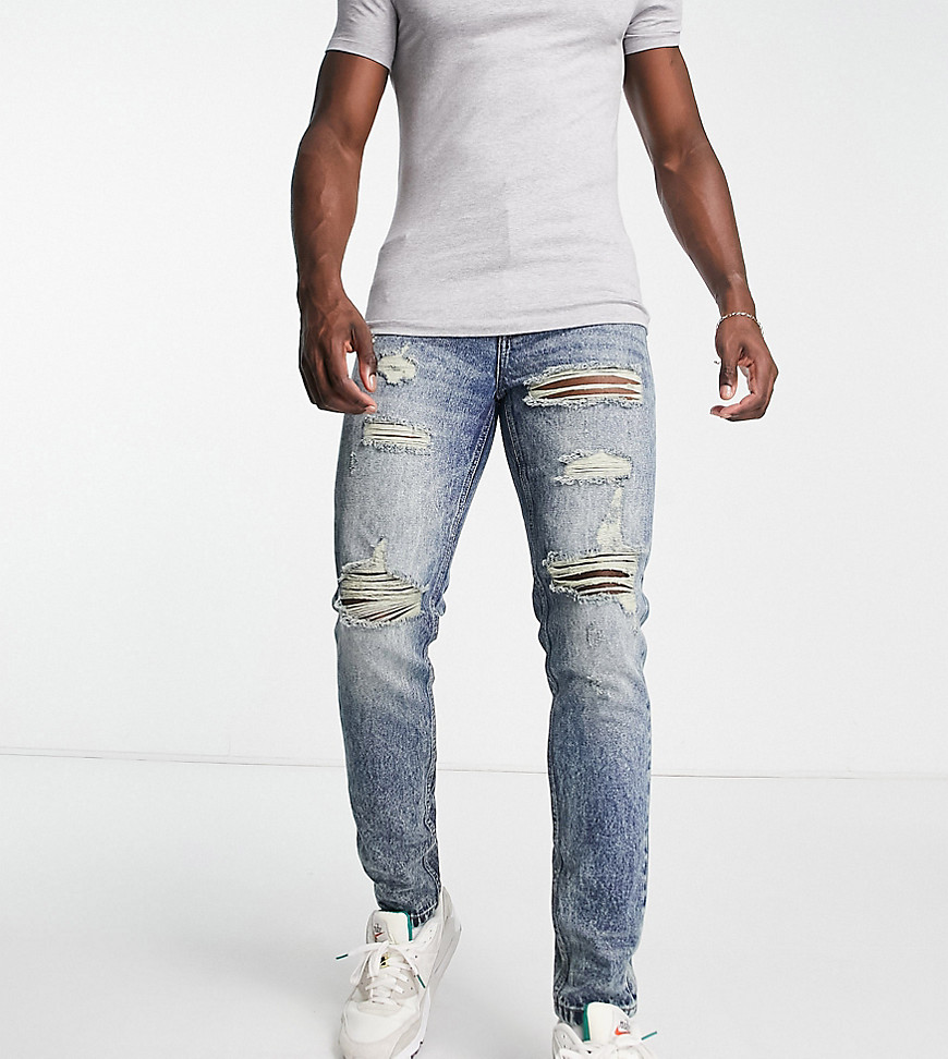DTT rigid cropped tapered fit jeans in vintage dark blue-Navy