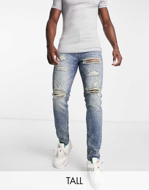DTT rigid cropped tapered fit jeans in vintage dark blue 