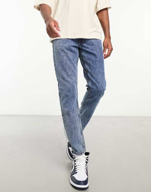 DTT classic rigid cropped tapered fit jeans in mid blue