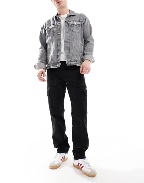 DTT rigid straight fit cargo jeans in washed black - view 1
