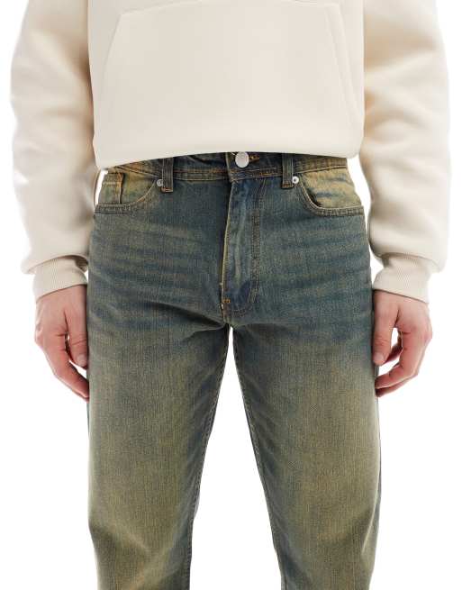 DTT rigid straight fit jeans in mid blue vintage tint