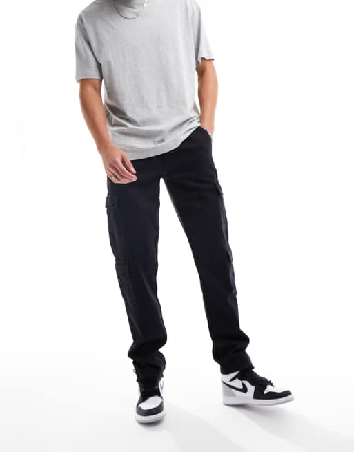 DTT rigid straight fit utility cargo jeans in washed black