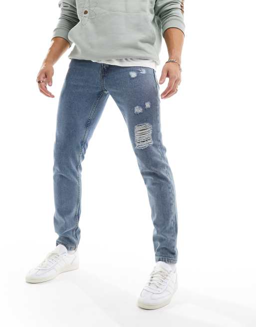 DTT Tall rigid cropped tapered fit jeans in vintage light blue