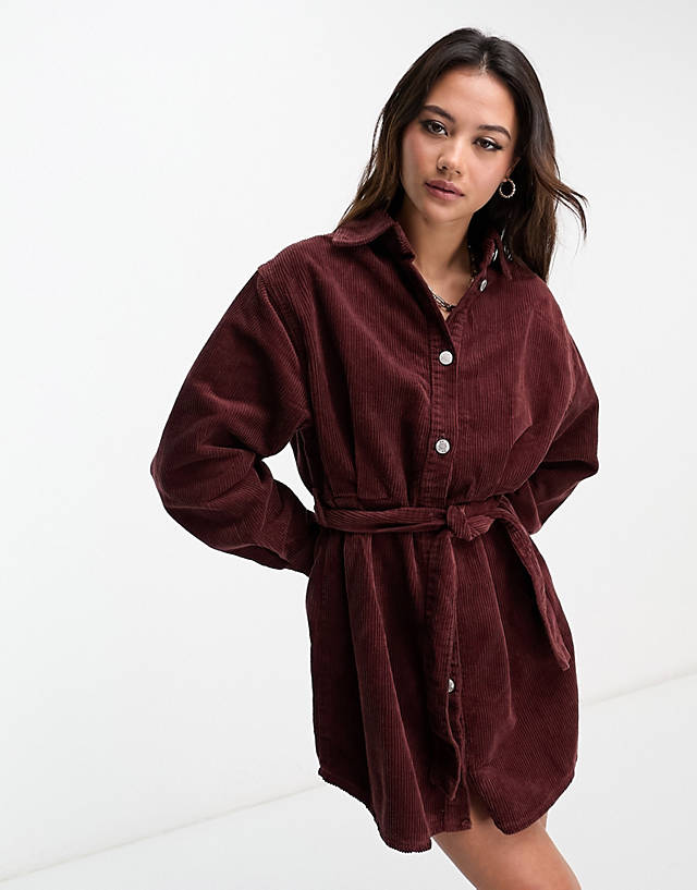 Don't Think Twice - DTT River cord shirt dress in chocolate brown