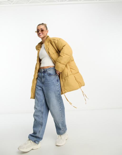 DTT Sarah longline puffer jacket in beige, 2 of 4