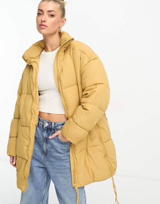 DTT Sarah longline puffer jacket in beige, 3 of 4