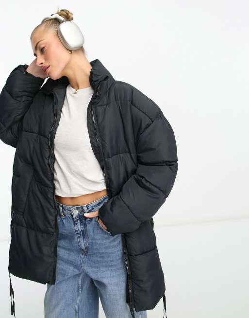 DTT Sarah longline puffer jacket in black, 4 of 4