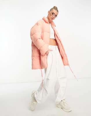 DTT Sarah longline puffer jacket in pink - ASOS Price Checker