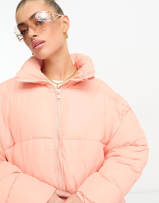 Pink puffer jacket on sale asos