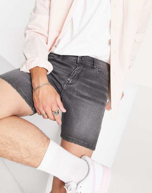 DTT – Schmal geschnittene Jeans-Shorts in Dunkelgrau 