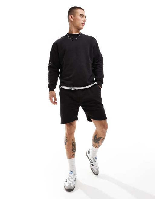 DTT - Set van sweatshirt met ronde hals en jersey short in zwart
