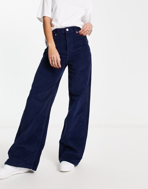 DTT - Silvia - Broek met wijde pijpen van corduroy in marineblauw