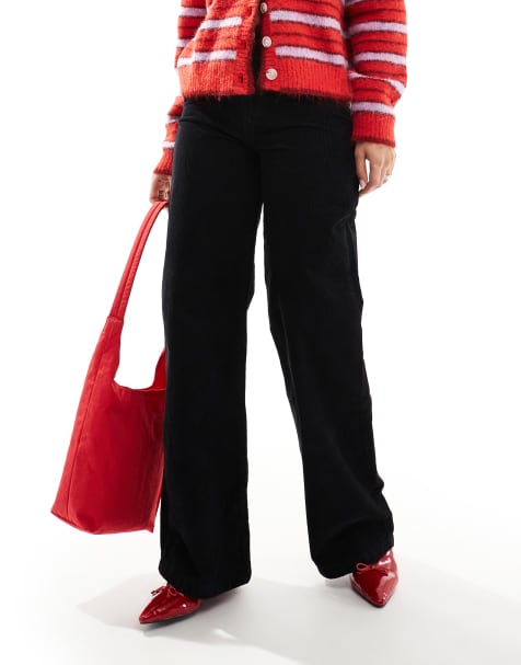 DTT Silvia cord wide leg pants in black - view 1