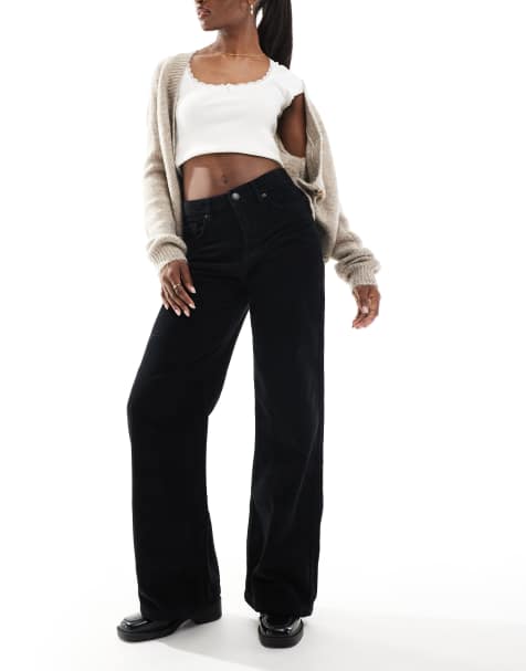 DTT Silvia cord wide leg trousers in black - view 1