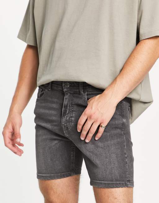 DTT - Skinny fit denim short in donkergrijs 
