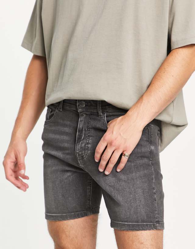 DTT skinny fit denim shorts in dark gray