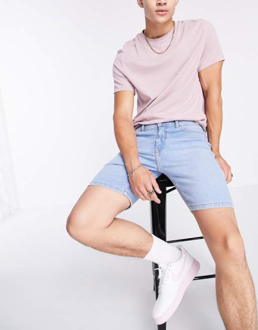 DTT skinny fit denim shorts in light blue 