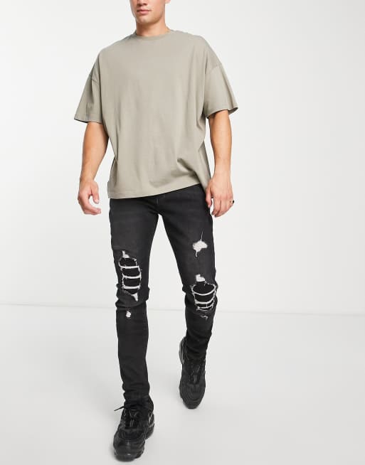 Black ripped jeans cheap white shirt