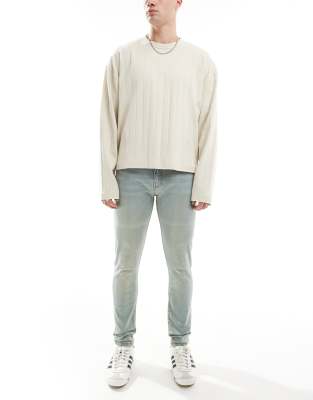 DTT - Skinny jeans met stretch in lichtblauw met vintage tint - view 1