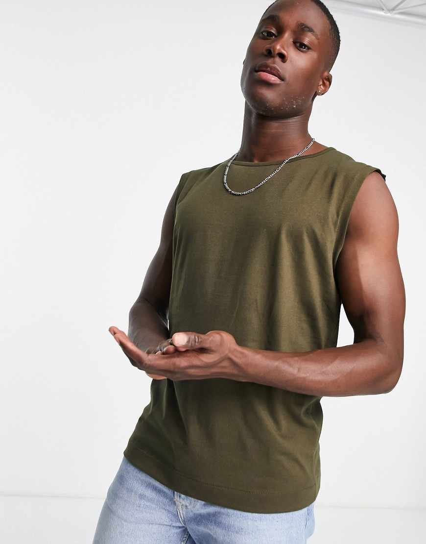 Don't Think Twice DTT sleeveless t-shirt tank top in khaki-Green