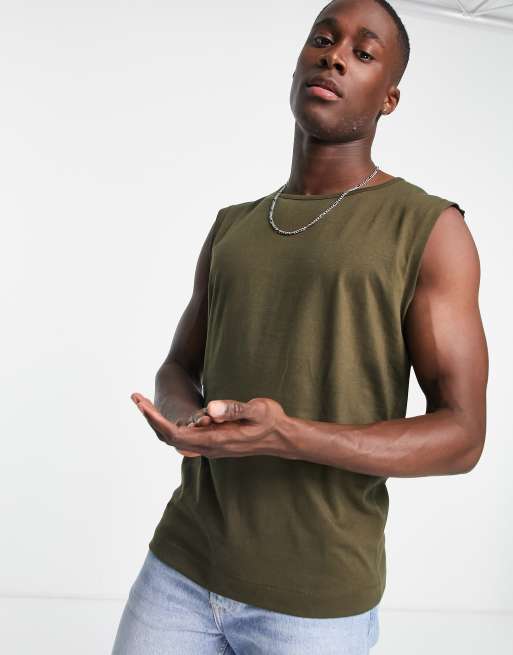 Regular Fit Round Neck Tank-Top, Dark Green