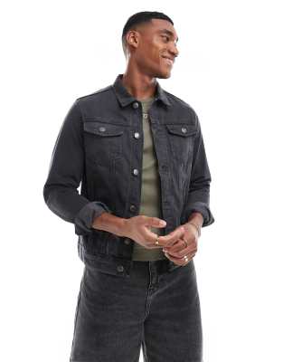 Don't Think Twice DTT slim fit denim jacket in dark grey