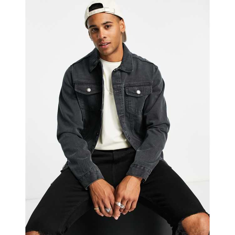 Dark grey denim jacket sale