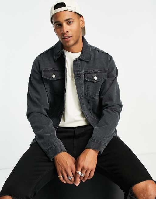 DTT slim fit denim jacket in grey ASOS