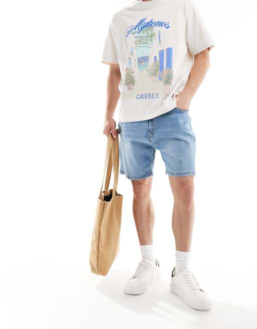 DTT - Slim-fit denim short met stretch in lichtblauw