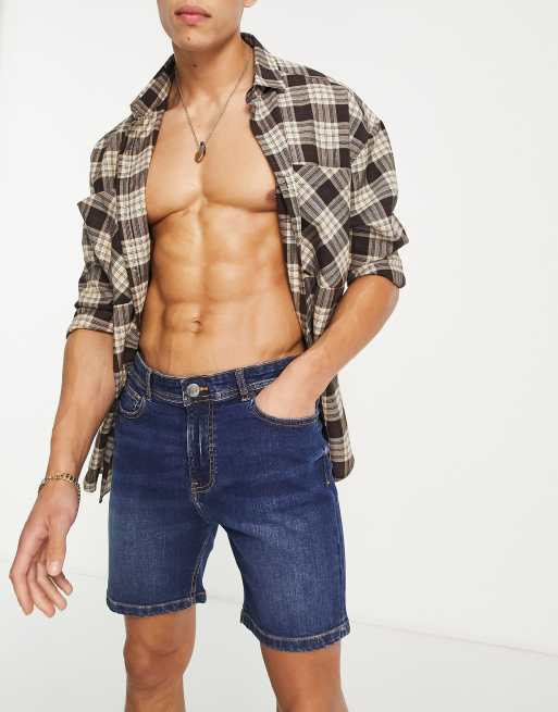 DTT slim fit denim shorts in dark blue 