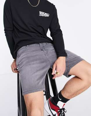 Don't Think Twice DTT slim fit denim shorts in gray-Grey