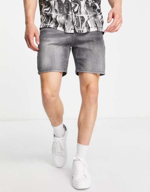 DTT slim fit denim shorts in grey ASOS