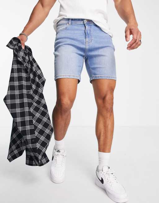 DTT slim fit denim shorts in light blue | ASOS