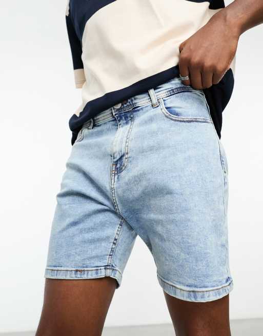 DTT slim fit denim shorts in light blue