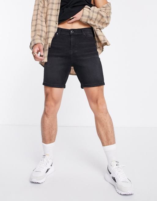 DTT slim fit denim shorts in washed black