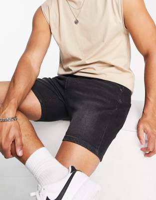 Don't Think Twice DTT slim fit denim shorts in washed black