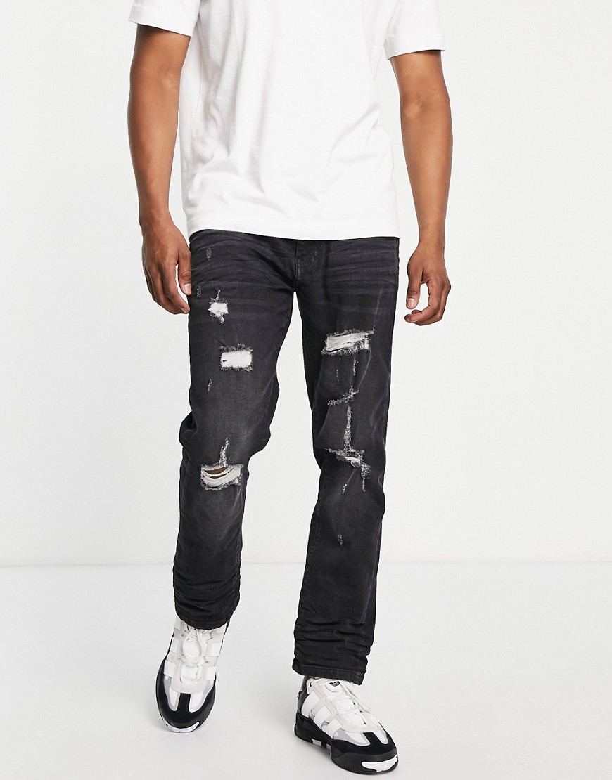 Don't Think Twice DTT slim fit extreme rip jeans in washed black