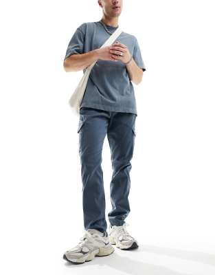DTT slim fit garment dyed cargo pants in blue