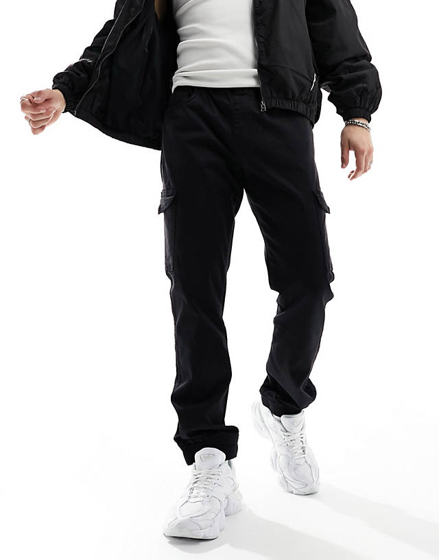 Don't Think Twice - DTT slim fit garment dyed cuffed cargo trousers in black