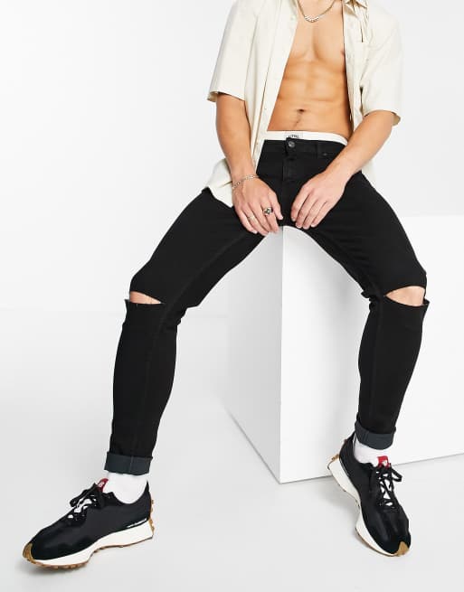 DTT - Sorte skinny-jeans med flænger 
