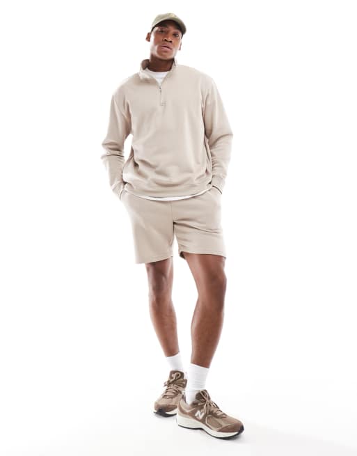 DTT – Stenfärgat set i jersey med sweatshirt med halvlång dragkedja och shorts