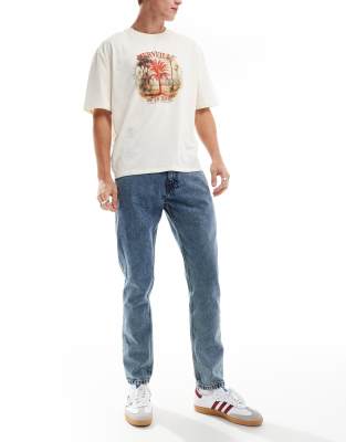 DTT - Stijve slim-fit jeans in lichtblauwe acid wash - view 1