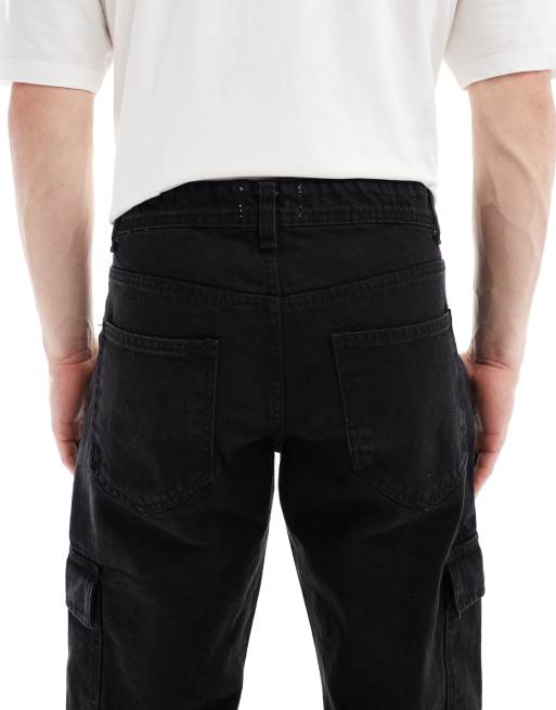 DTT - Stive cargo-jeans i forvasket sort med lige pasform, 4 af 5