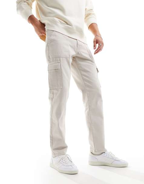 DTT - Stive cargo-jeans i lys beige i lige pasform - view 1