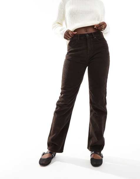 DTT straight leg cord trousers in brown - view 1