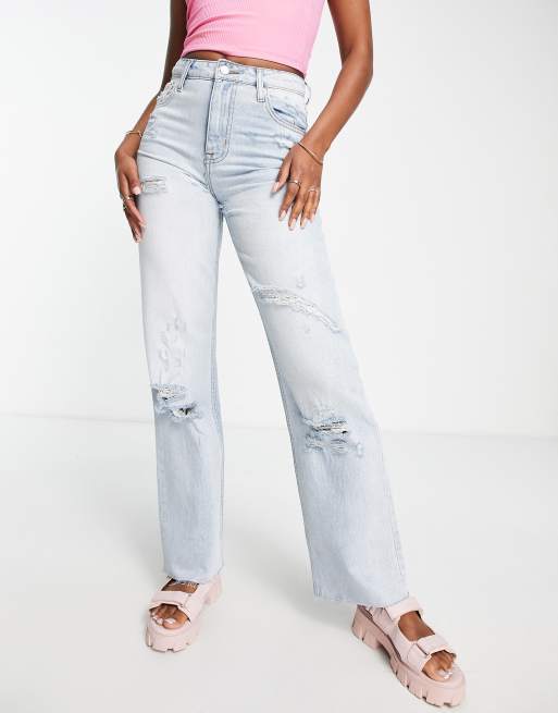 DON'T THINK TWICE DTT Straight Leg Jeans With Raw Hem And Knee