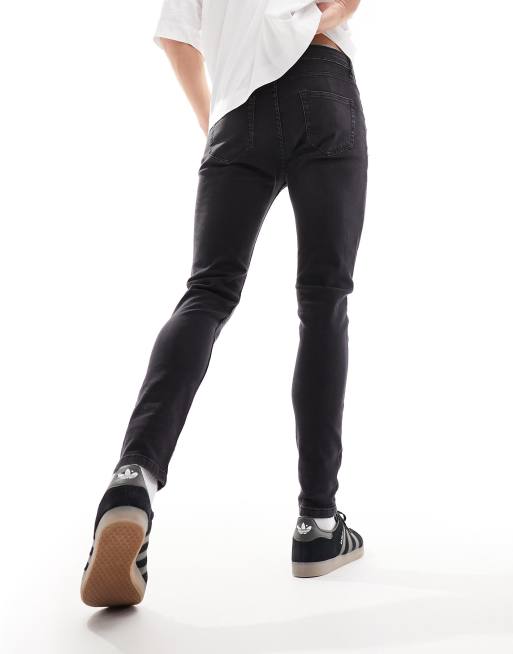 DTT stretch tapered fit cargo jeans in black